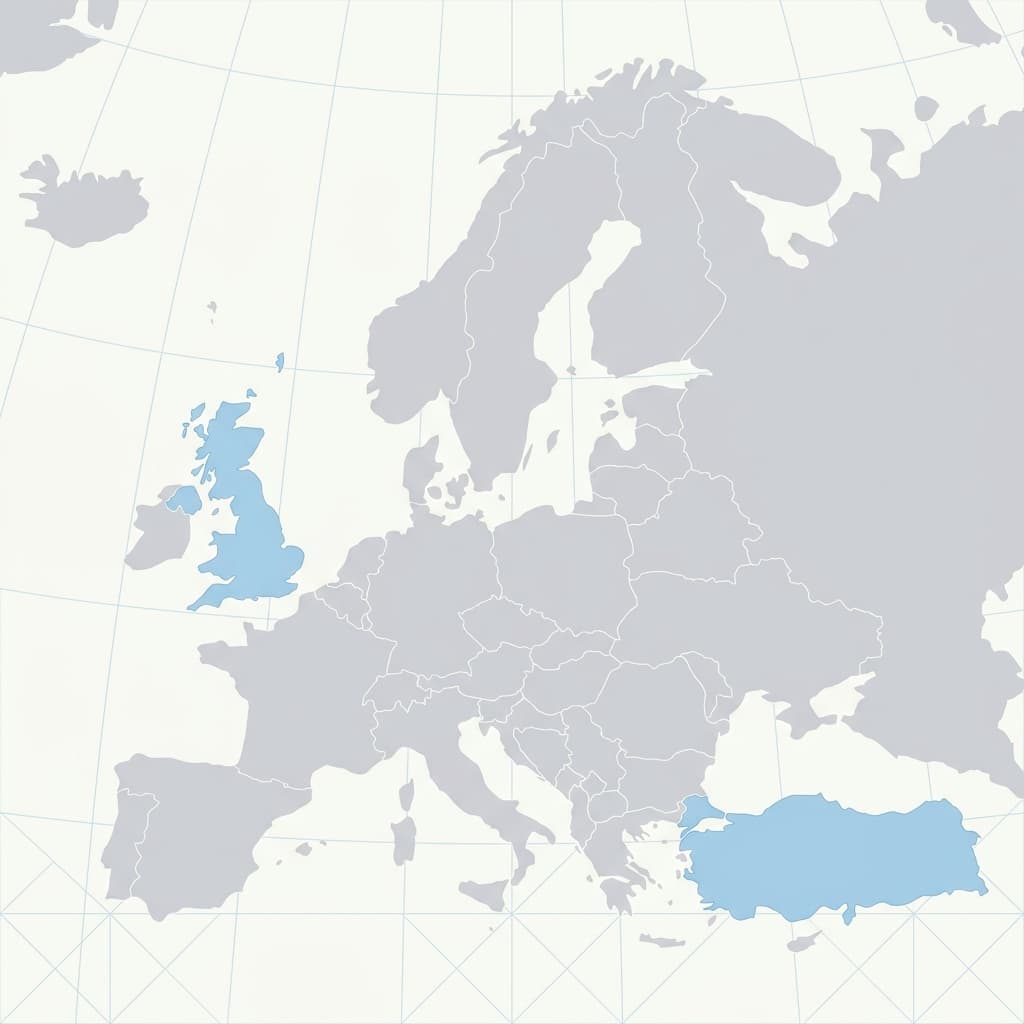 Flight route from London to Turkey